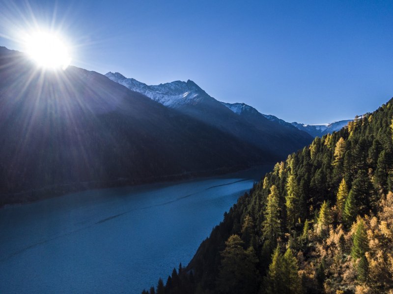 Kaunertal and sun from drone