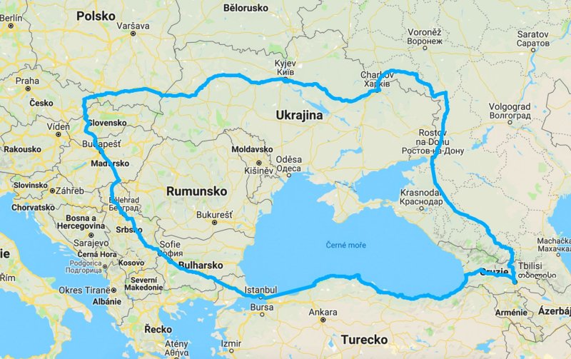 Filip Tomášek na cestách s dronem DronPro, trasa cesty