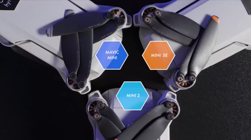 Porovnání Mavic Mini, Mini 2 a Mini SE, motory a vrtule