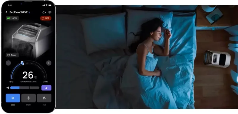 Provoz EcoFlow WAVE 2 vás ze spánku rušit nebude