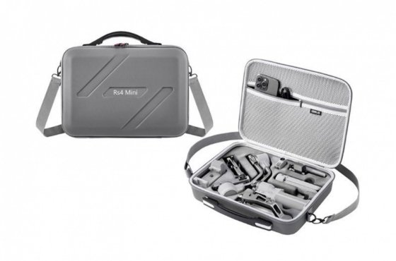 Šedé pouzdro na stabilizátor DJI RS 4 Mini s popruhem přes rameno