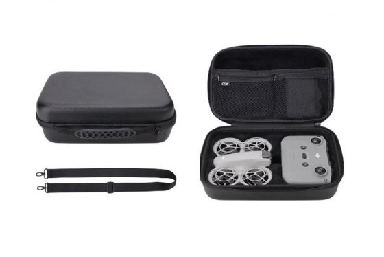 Černé pouzdro s popruhem přes rameno na dron DJI Neo