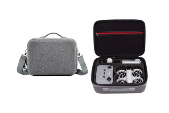 Šedé pouzdro s popruhem přes rameno na dron DJI Neo