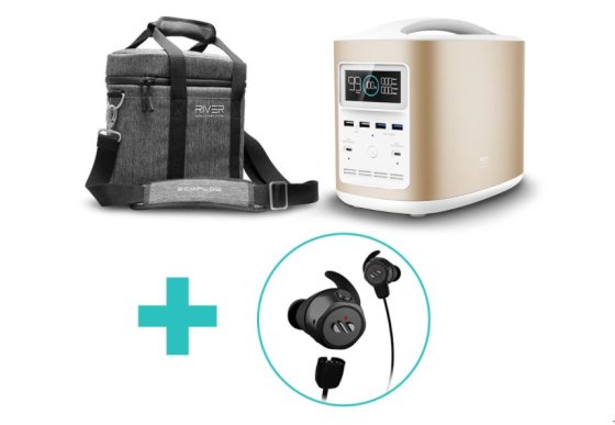 Přenosná nabíjecí stanice EcoFlow RIVER370 (zlatá) + přepravní brašna + sluchátka AIRLOOP