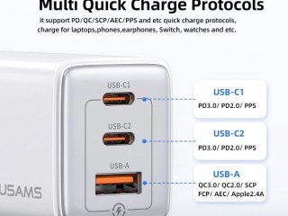 Nabíjecí adaptér USAMS 65W (2x USB-C a USB-A)