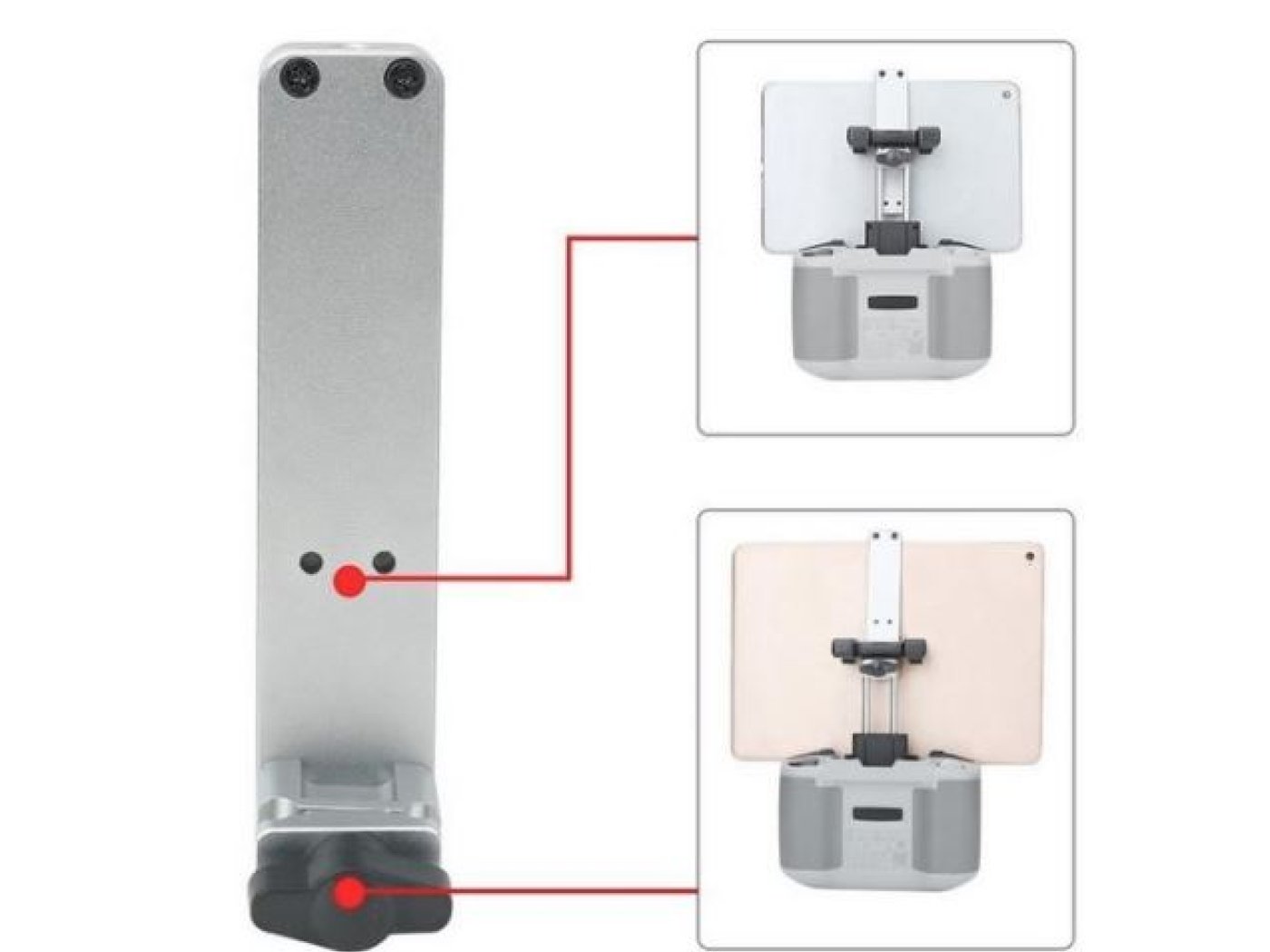 Hliníkový držák tabletu s popruhem na dálkový ovladač (natažení pružiny do 16,5cm)