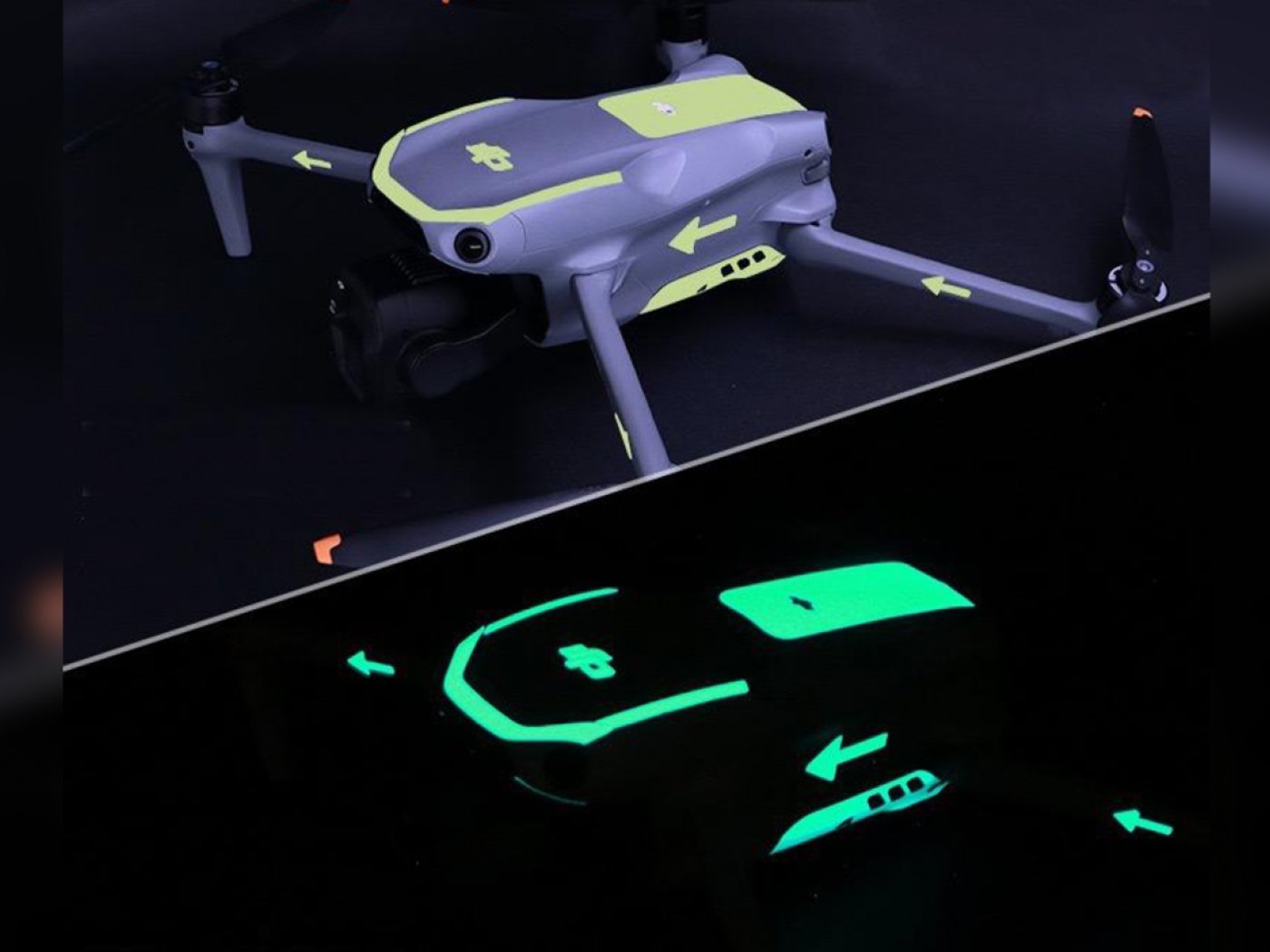 Zelené luminiscenční samolepky na dron DJI Air 3 / Air 3S