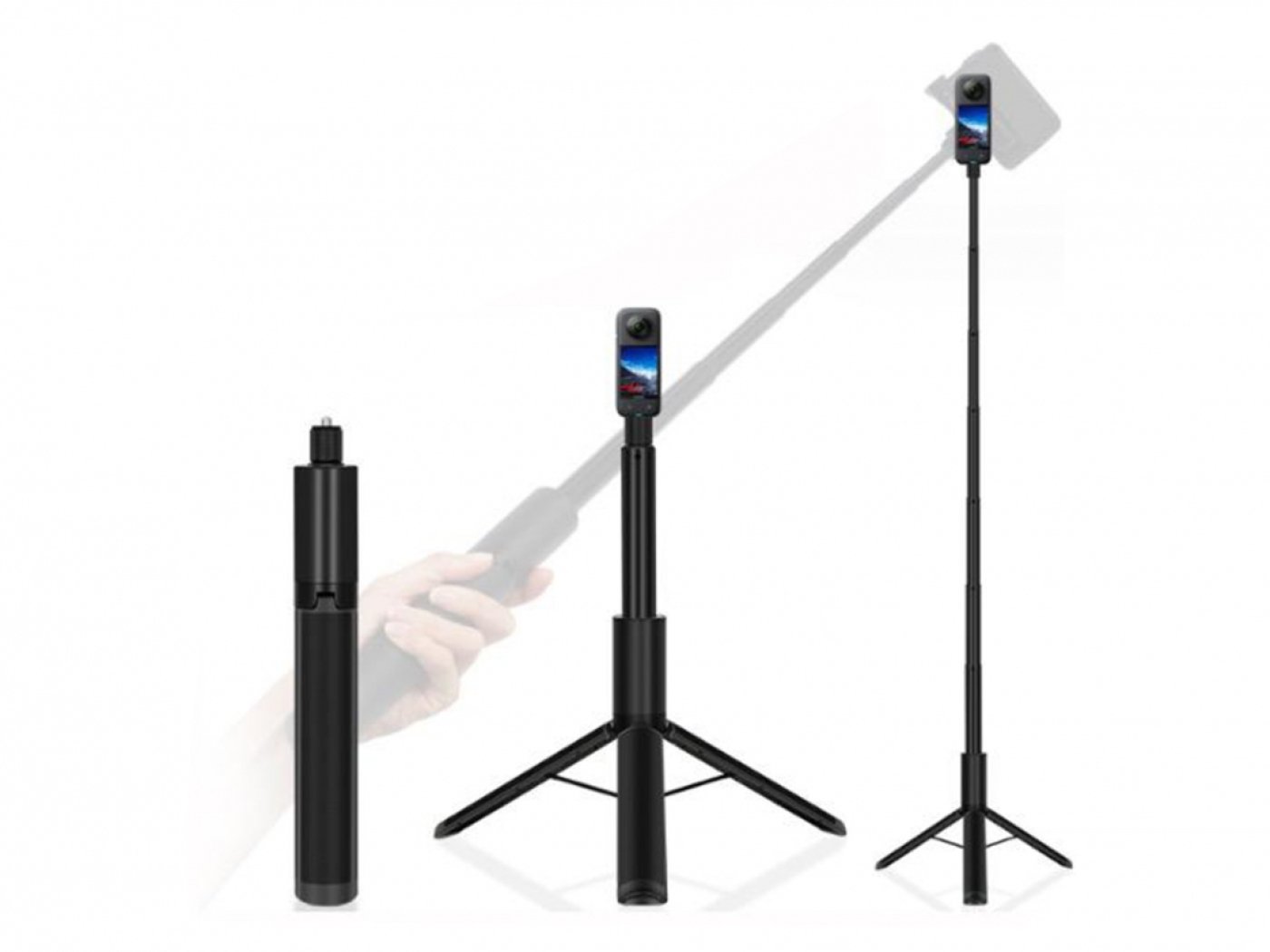 Tripod s prodlužující tyčí na akční kameru