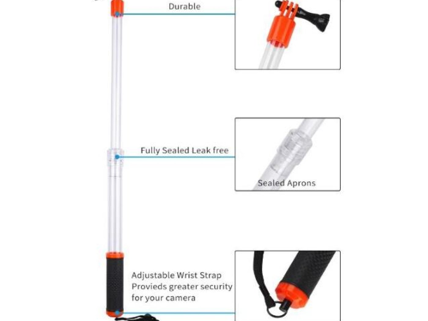 Voděodolná prodlužující tyč na akční kameru
