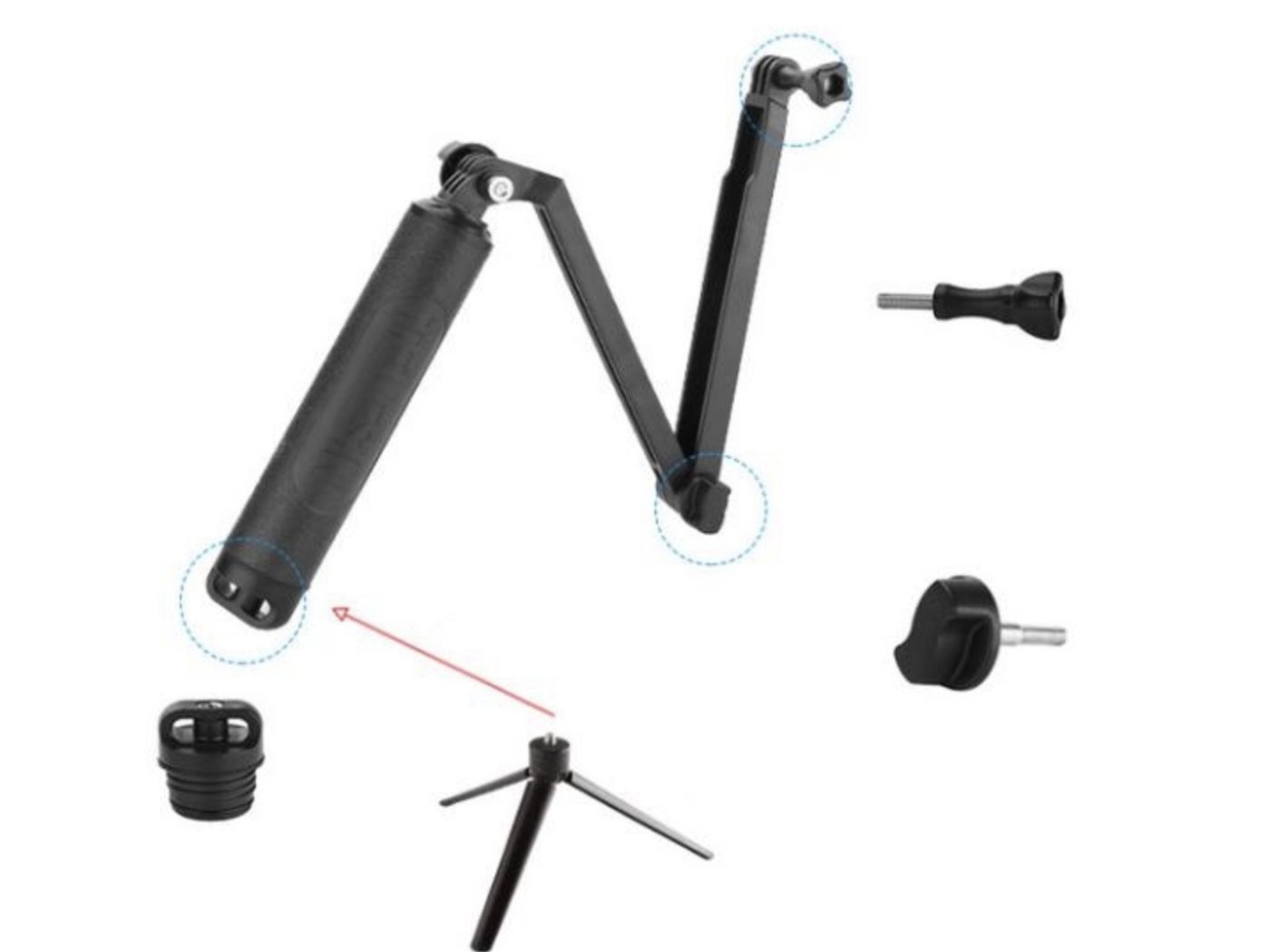 Multifunkční skládací třícestná selfie tyč pro akční kamery DJI Osmo