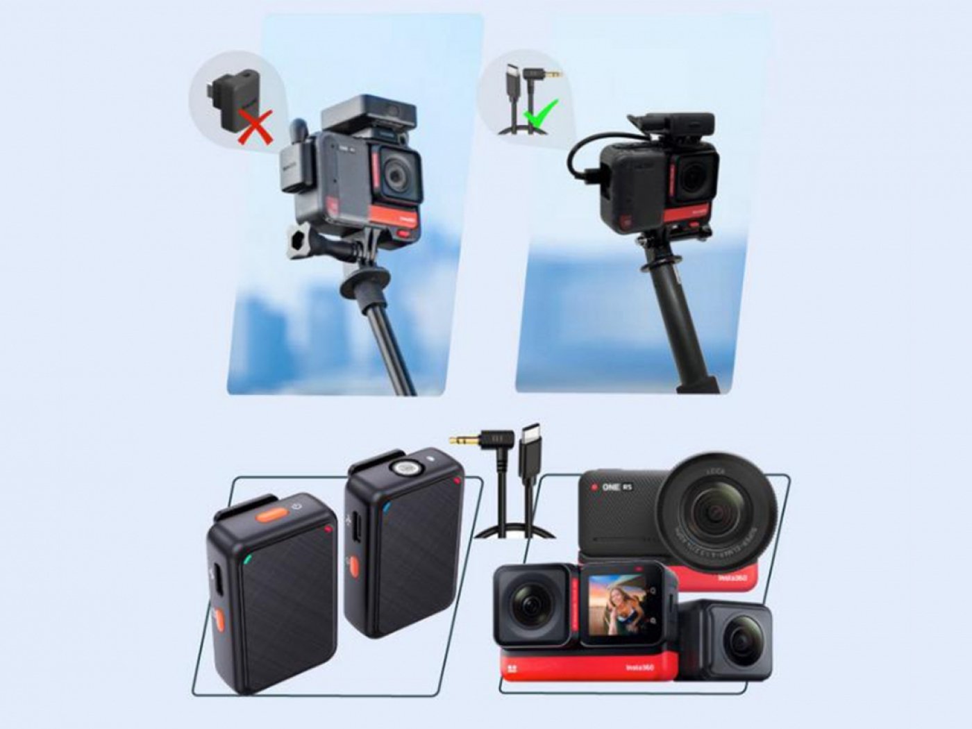 2.4G bezdrátový mikrofon s baterií pro kameru Insta360 ONE RS