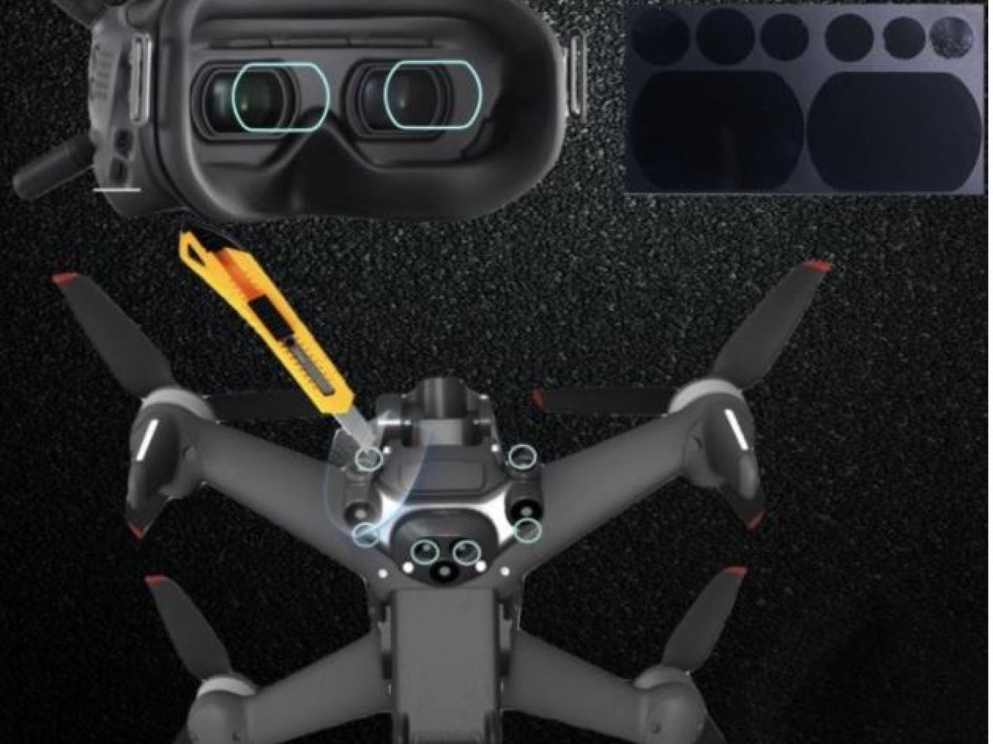 Ochranné sklo na čočky FPV Goggles V2 a čidla závodního dronu