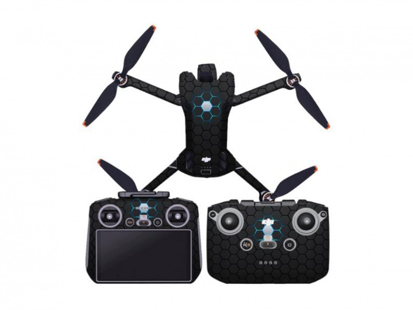 Černý polep na vrchní část dronu DJI Mini 4 Pro + RC 2