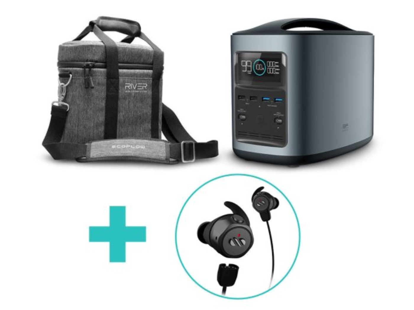 Přenosná nabíjecí stanice EcoFlow RIVER370 (mezinárodní verze) + přepravní brašna + sluchátka AIRLOOP