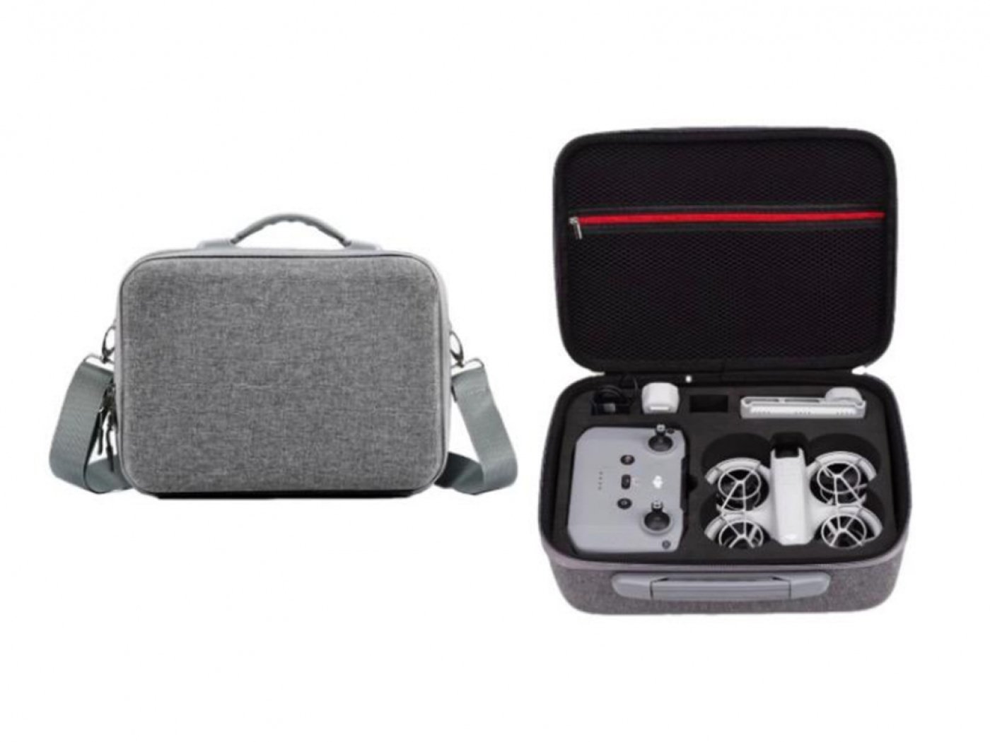 Šedé pouzdro s popruhem přes rameno na dron DJI Neo
