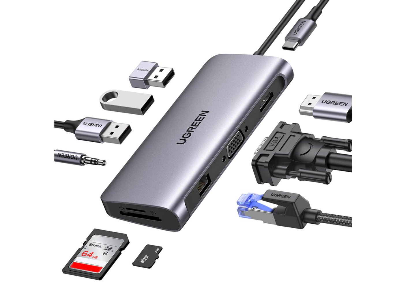 UGREEN Multifunkční USB-C adaptér 10 v 1 s čtečkou karet