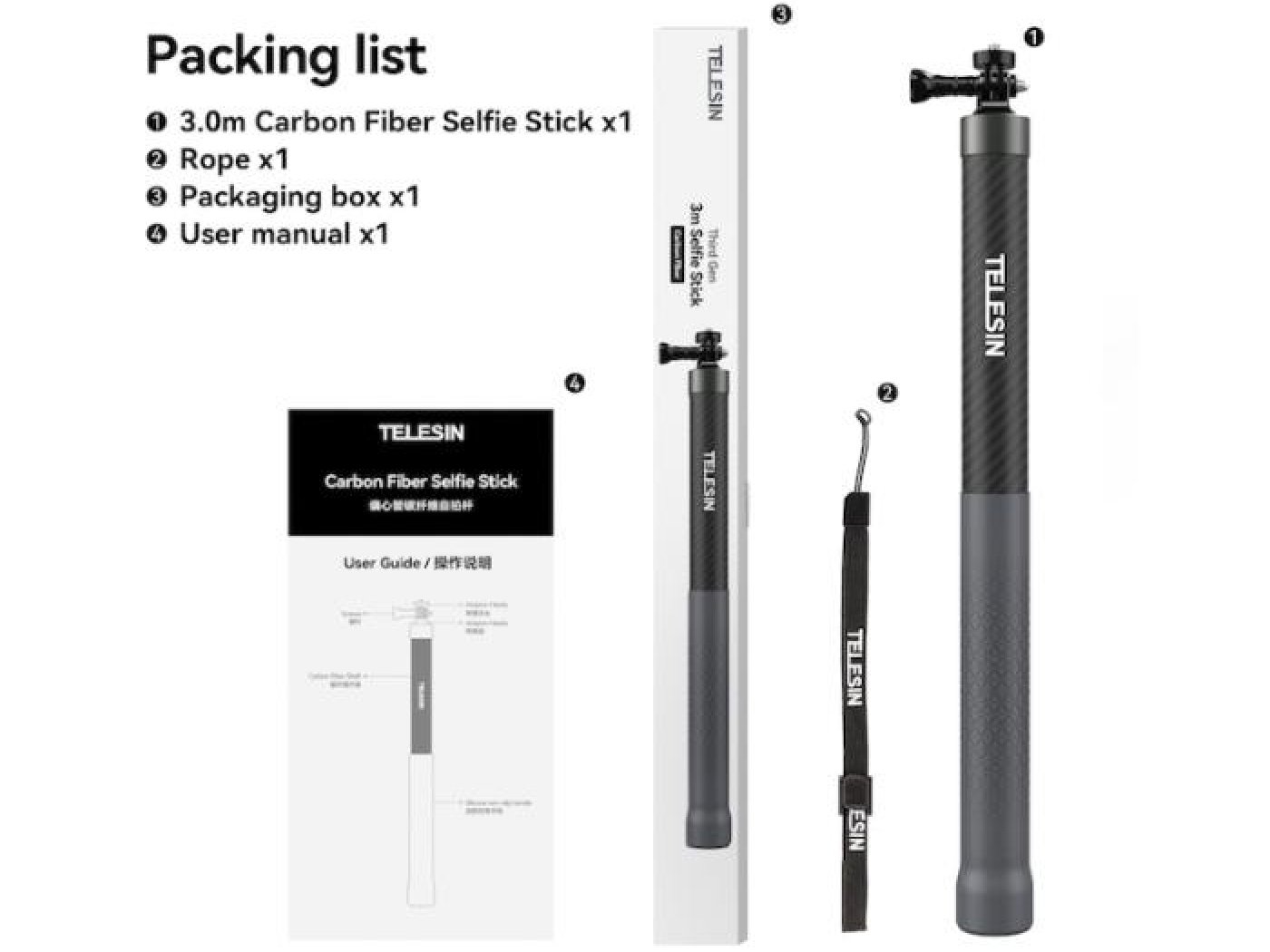 Prodlužující selfie tyč na akční kameru (3m)