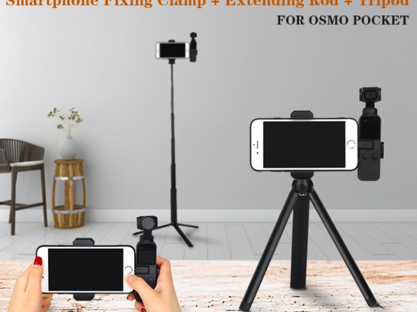 Prodlužovací tyč + stativ + držák telefonu pro DJI Osmo Pocket