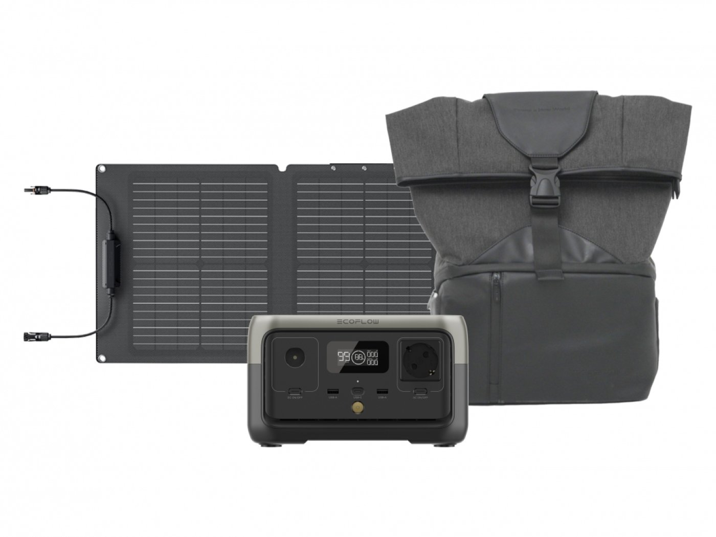 Přenosná nabíjecí stanice EcoFlow RIVER 2 + EF batoh + solární panel 60W