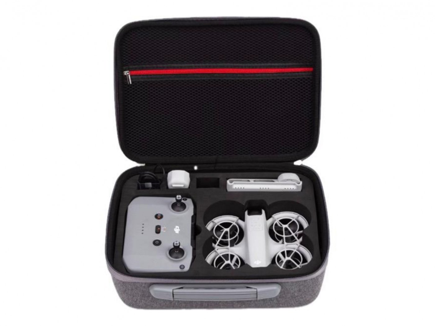 Šedé pouzdro s popruhem přes rameno na dron DJI Neo