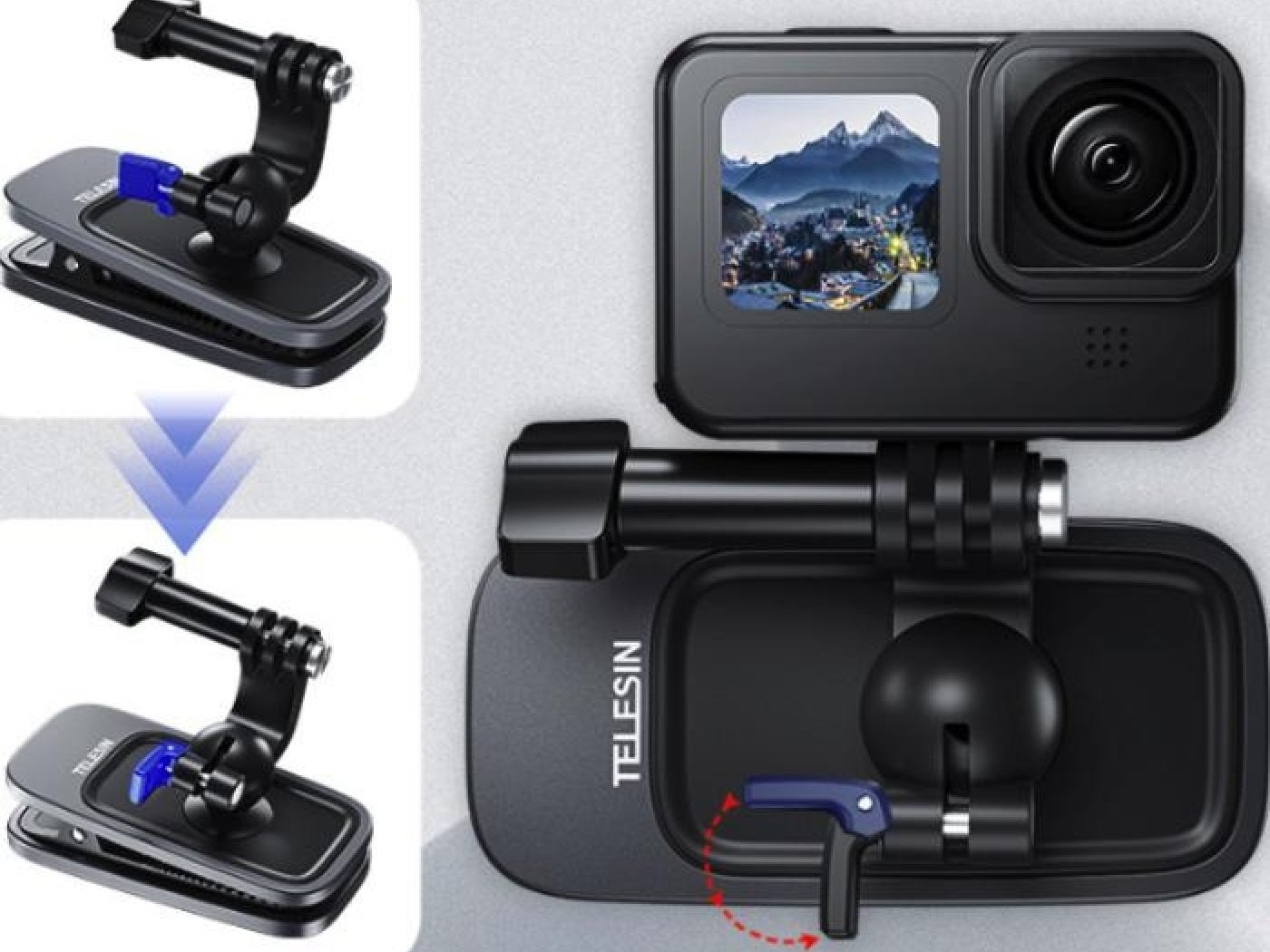 Multifunkční magnetický klip na akční kameru