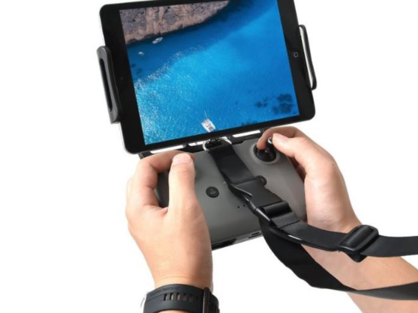 Držák tabletu s popruhem na krk k ovladači DJI Mavic series / Spark (natažení pružiny do 20,5cm)