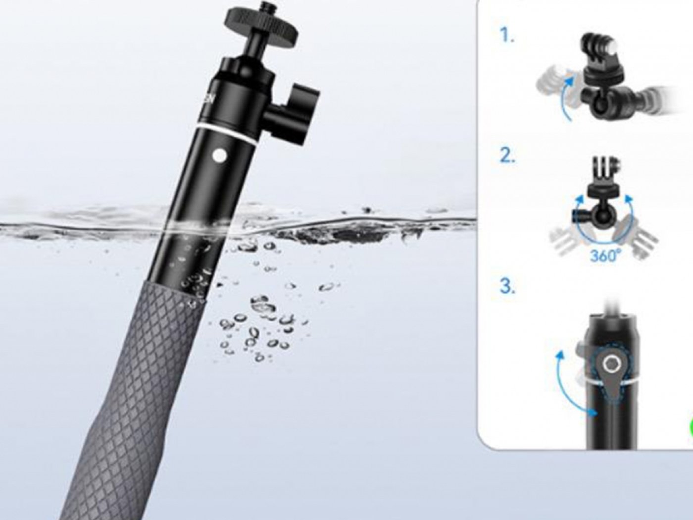 Prodlužující tyč s protiskluzovou rukojetí na akční kameru