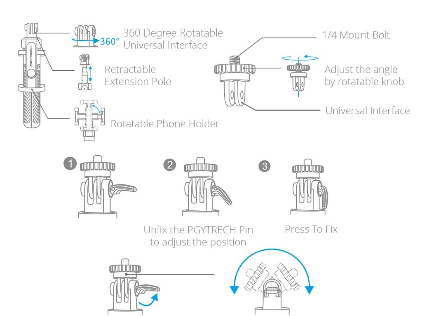 Pgytech prodlužující tyč se stativem